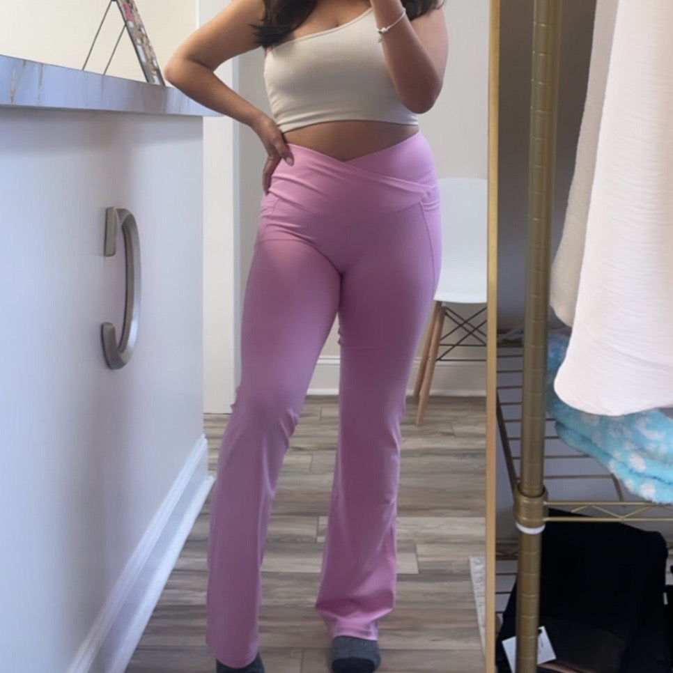 PINK CROSS WAIST YOGA PANTS