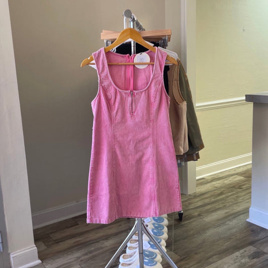 PINK SLEEVELESS CORDUROY DRESS